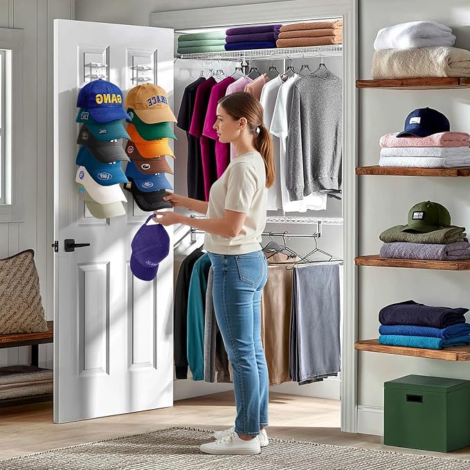 Hat Organizer for Baseball Caps Wall, 2 Pack Hat Holder for Closet Door Hold up - Image 4