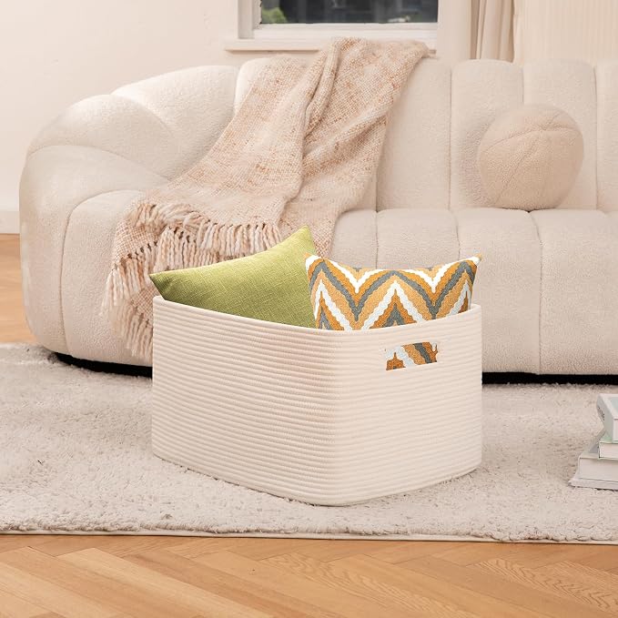 OIAHOMY 75L Large Blanket Basket, Woven Cotton Rope Baskets - Image 2