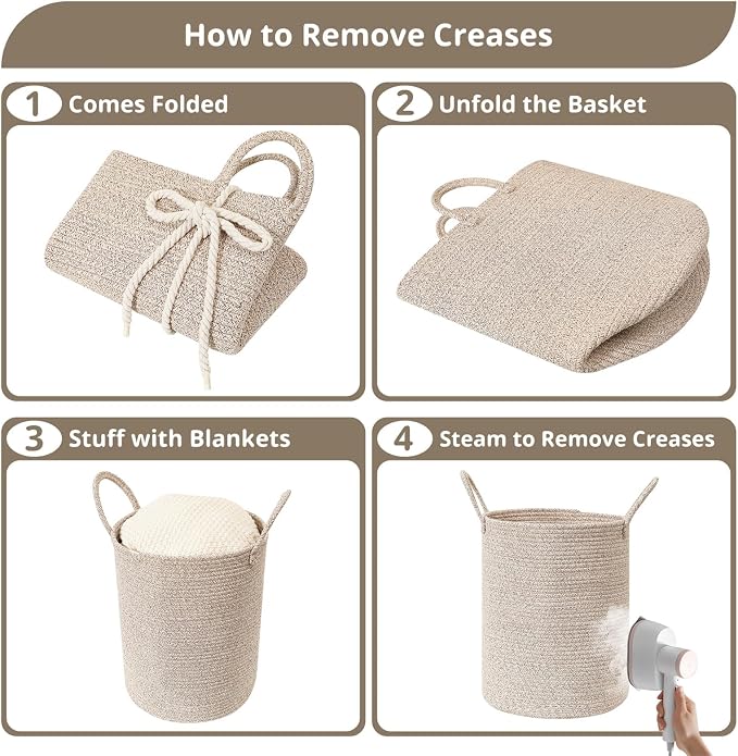 40L Woven Laundry Basket Hamper, 100% Natural Cotton Rope, Handwoven & Durable - Image 5