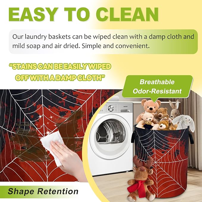 Spider Web Laundry Basket Funny Blood Splatter Foldable Waterproof Oxford Cloth - Image 7