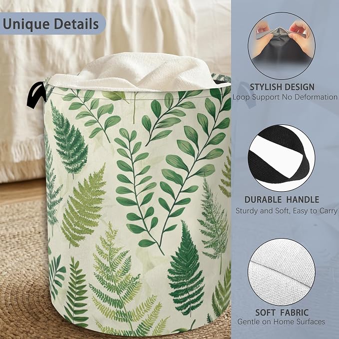 Fern Herbs Laundry Hamper, Botanical Floral Leaf Dirty Clothes Laundry Basket - Image 3