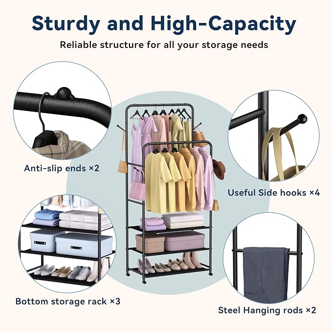Whitmor Heavy Duty Adjustable Garment Rack-Rolling Clothes Organizer - Image 3
