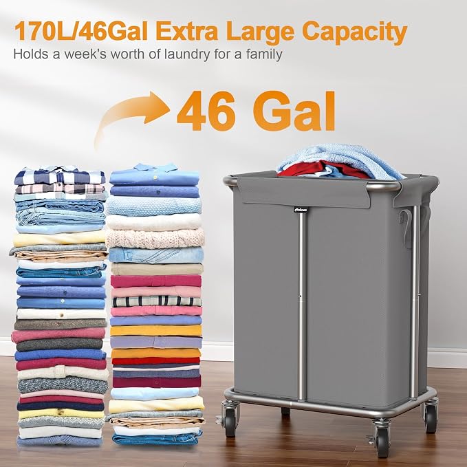 Laundry Basket with Wheels, Rolling Laundry Hamper, 46 Gallons, Removable and - Image 2