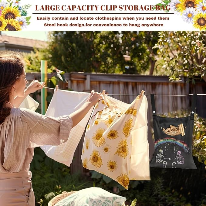 Rainbow Skeleton Clothes Pin Hanging Bag Clothespin Storage Bag Portable Clip - Image 5