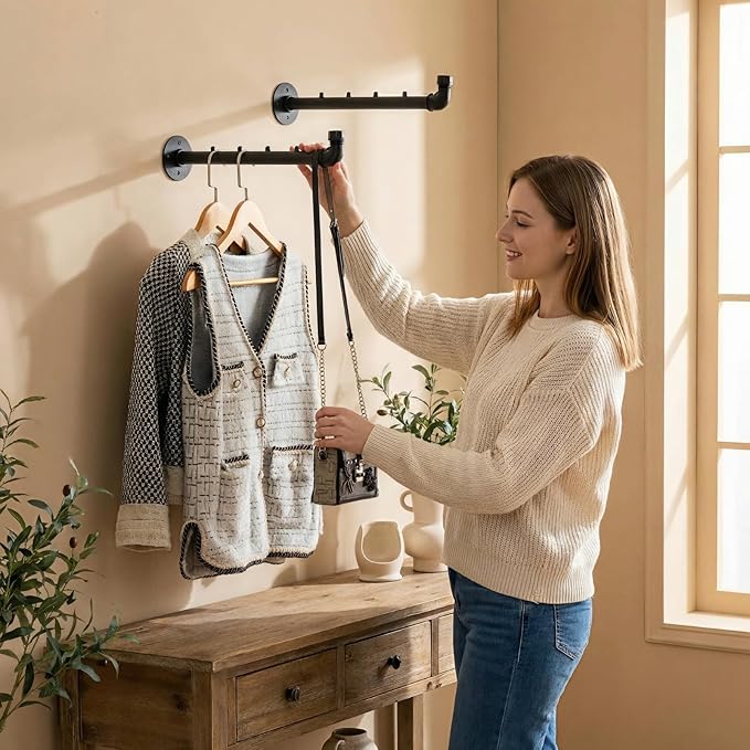 Industrial Wall Pipe Clothes Bar - Image 6