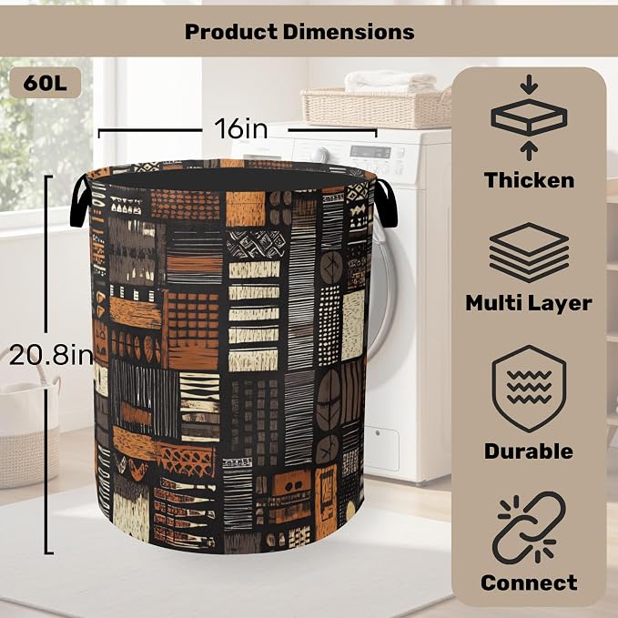 African Style Brown Orange Laundry Basket - Image 2
