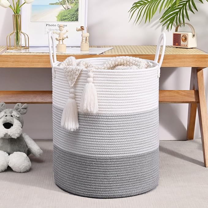 Laundry Hamper for Organizing, 52L Tall Laundry Baskets, Cotton Rope Woven - Image 6