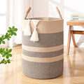 90L Striped Laundry Basket, Dark Brown Laundry Hamper by Degeyoyo