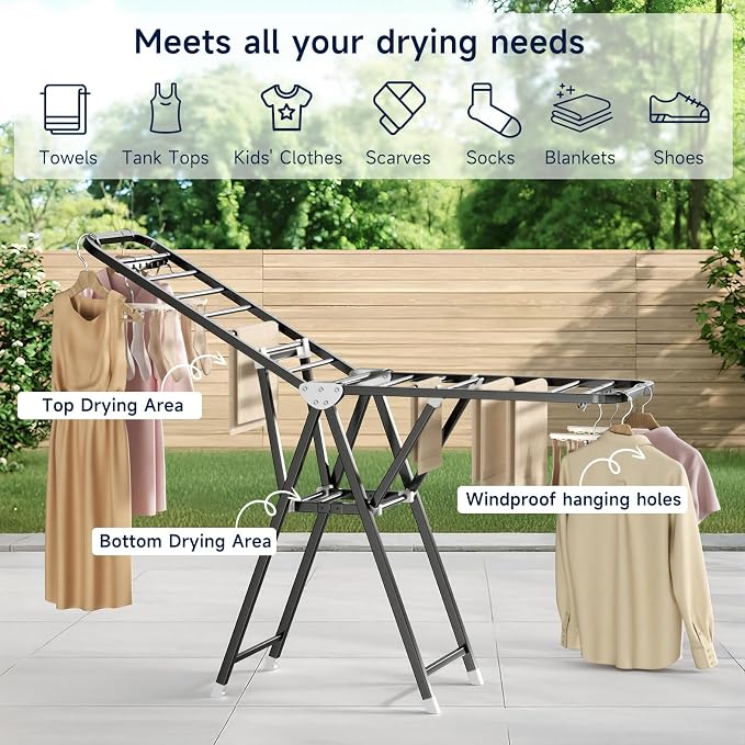 MIKEE Clothes Drying Rack, Foldable Laundry Drying Rack - Image 6