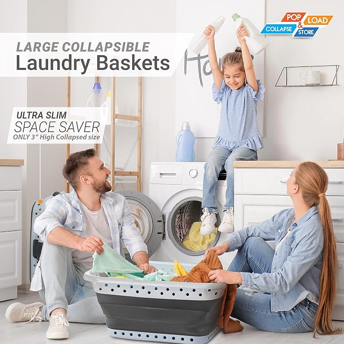 Pop & Load Collapse & Store Set of 2 Large 25" Slim Collapsible Laundry Basket - Image 3