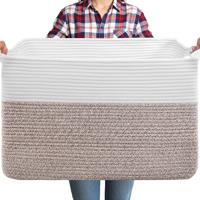 105L XXXL Large Blanket Basket, Rectangular Cotton Rope Basket, Laundry Hamper by Unknown
