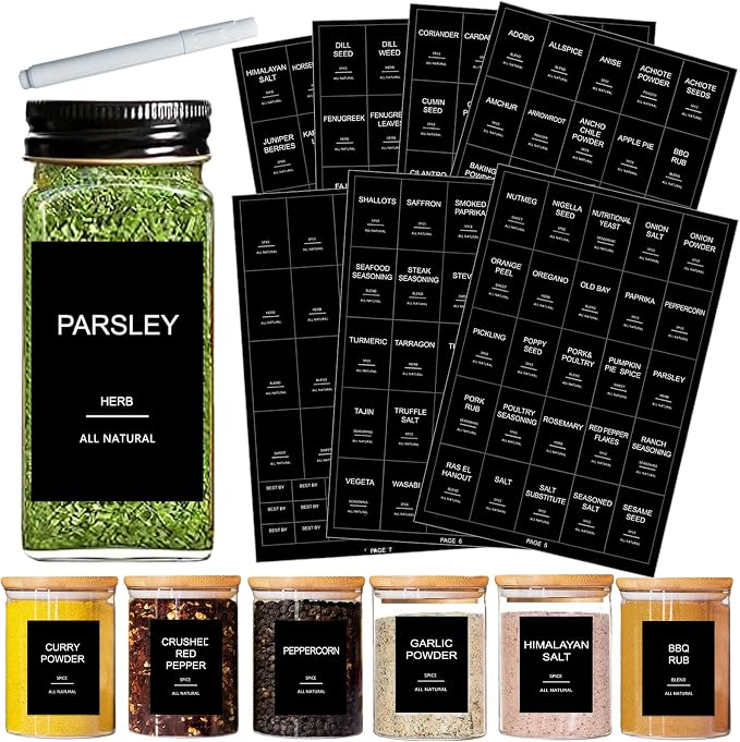191 Spice Jar Labels Preprinted Minimalist Stickers by GPOVVIMX