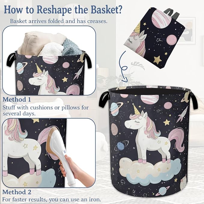 Cute Unicorn Laundry Basket, Foldable Oxford Cloth Planet Laundry Hamper - Image 6