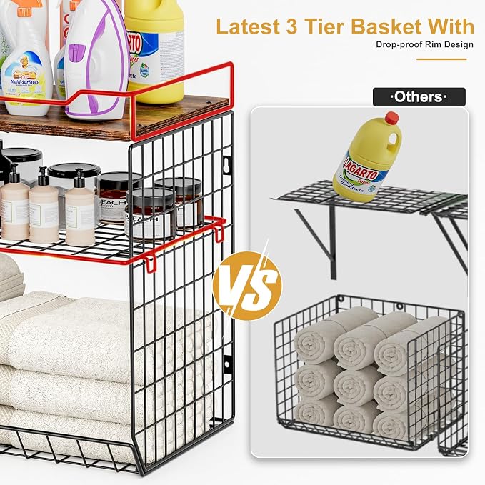 【2 PACK】3-Tier Wall Mounted Wire Baskets Work As-Laundry Room Shelves Over The - Image 8