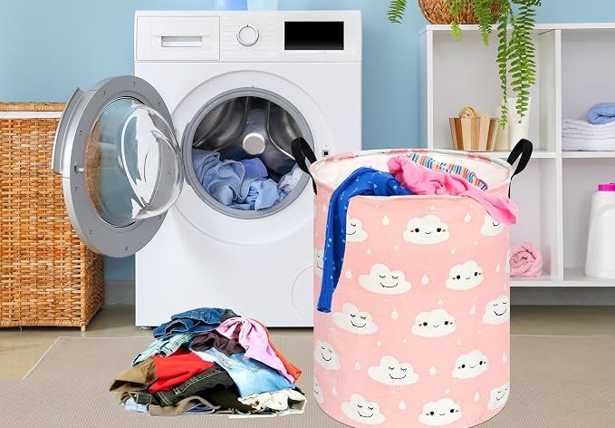 KUNRO Round Laundry Gift Basket Storage Hamper, Clothes Storage Organizer Bins - Image 5