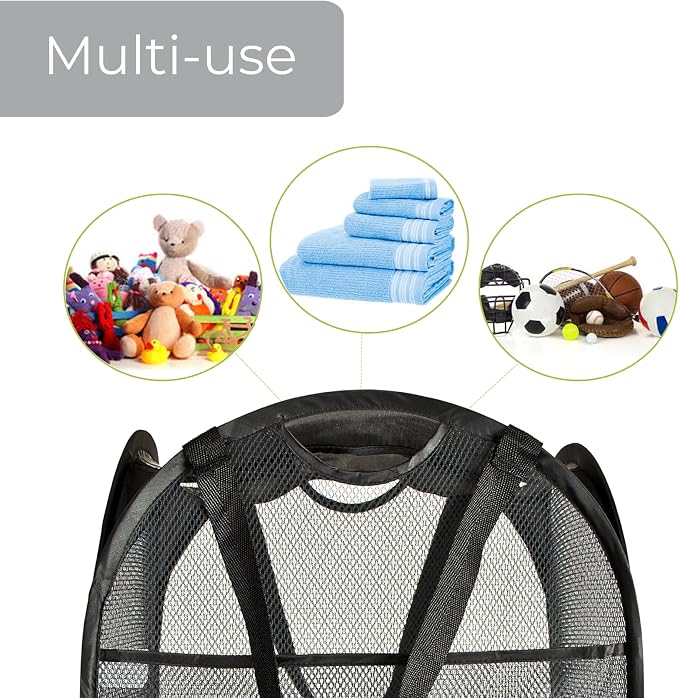 Smart Design Deluxe Mesh Pop Up Square Laundry Hamper w/ Side Pocket & Handles - Image 6