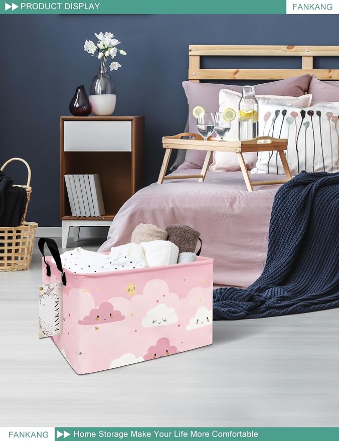 FANKANG Storage Bins, Nursery Hamper Canvas Laundry Basket Foldable - Image 4