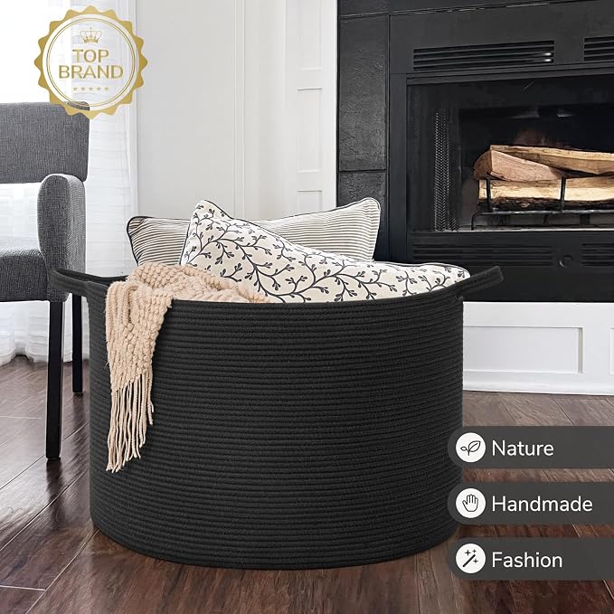 INDRESSME 115L Extra Large Cotton Rope Blanket Basket, Woven Storage - Image 7