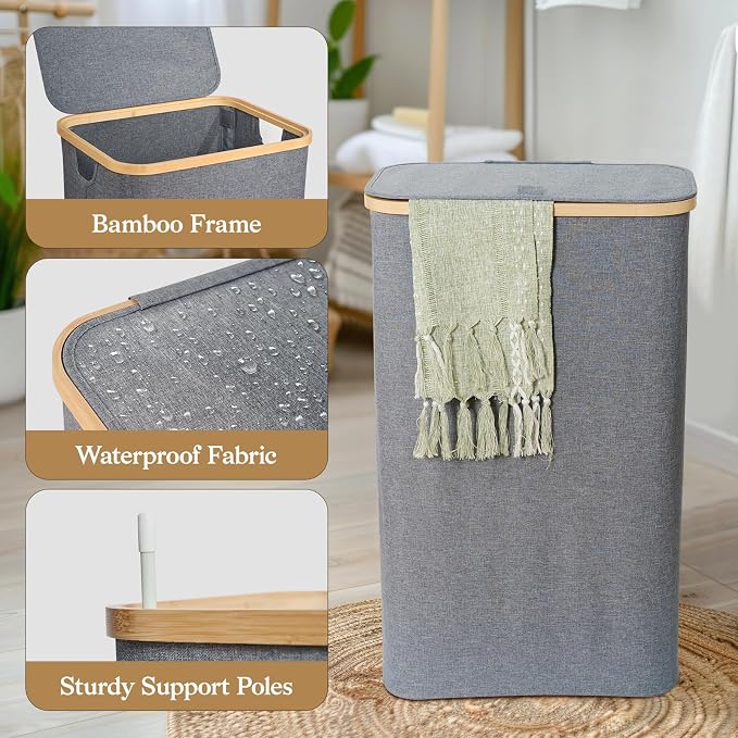 Laundry Basket with Lid, 75L Laundry Hamper with Removable Bag, Travel Dirty - Image 6