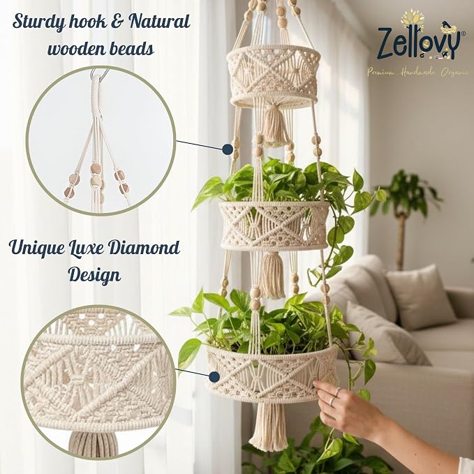 3 Tier Hanging Fruit Basket for Kitchen, Macrame Fruit Hanger, Macrame Hanging - Image 3