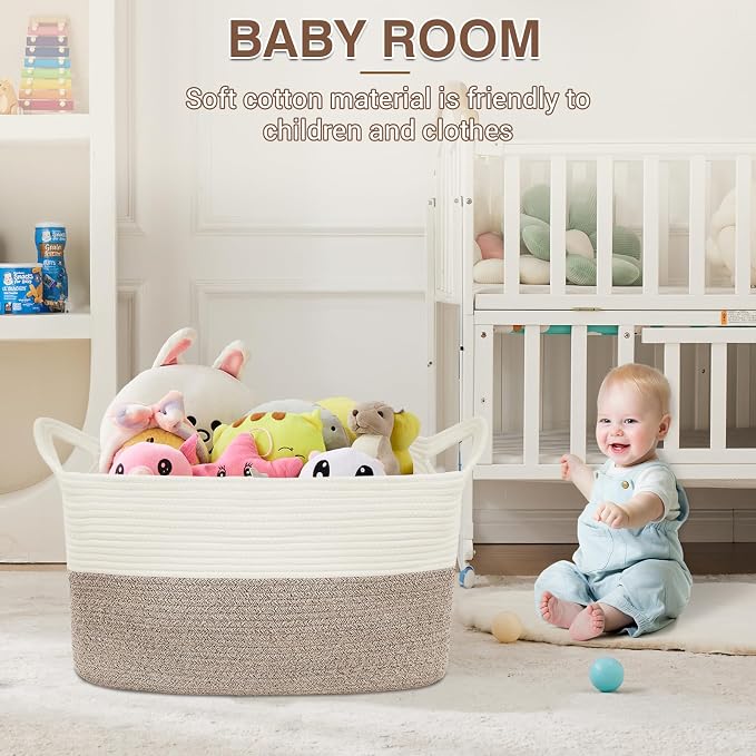 YOUDENOVA Nursery Storage Basket，21.6''×14.9''×11.8'' Rectangle Cotton Rope - Image 4