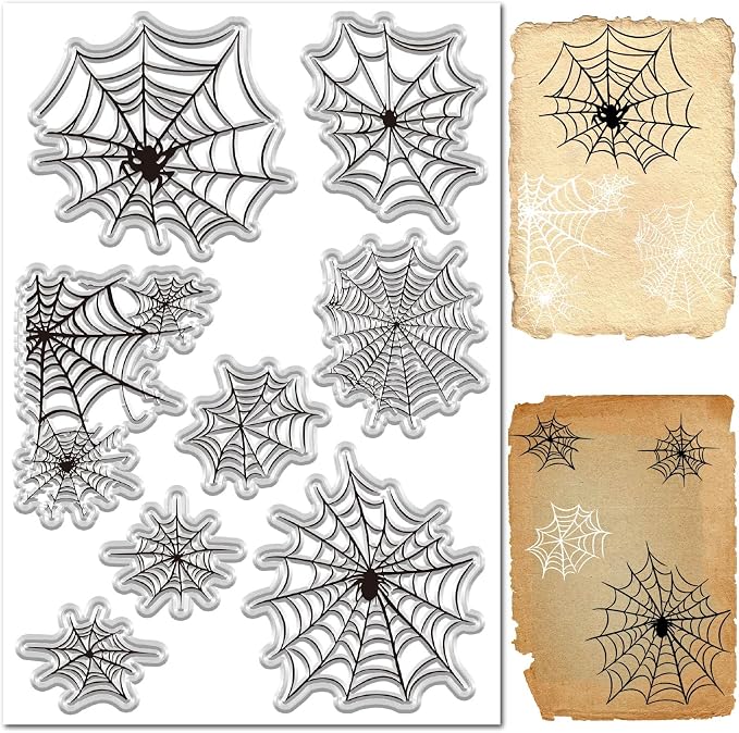 CRASPIRE Web Rubber Stamp Halloween Web Retro Reusable Background Postmark by CRASPIRE