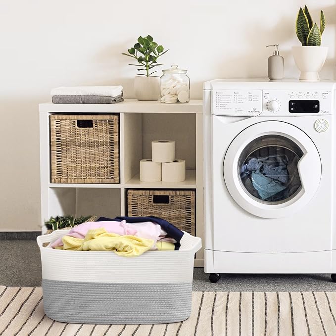 Extra Large Laundry Basket, Rectangle Woven Cotton Rope Storage Basket - Image 7