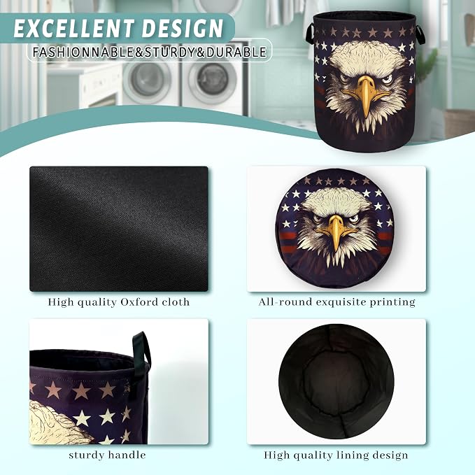 American Flag Eagle Laundry Basket Foldable - Image 4