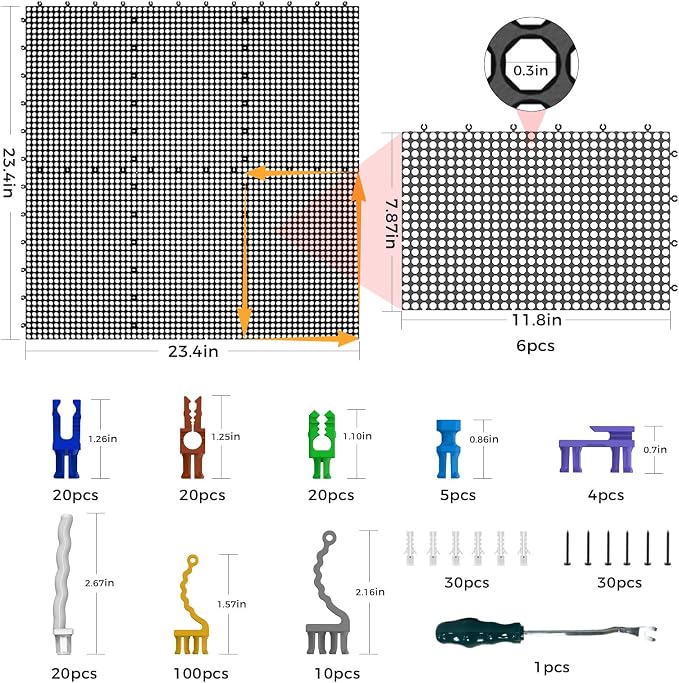 6 Black Plastic Peg Board Set Contains 200 Accessories, High Load-Bearing - Image 2