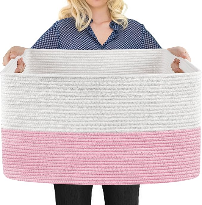 Large Pink Storage Basket, Woven Blanket storage by MEGASKET