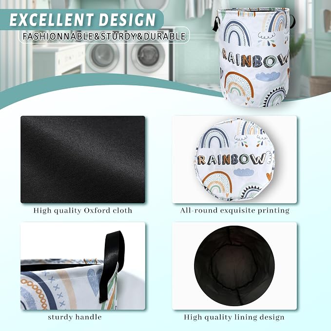Cute Boho Rainbow Laundry Basket Foldable - Image 5