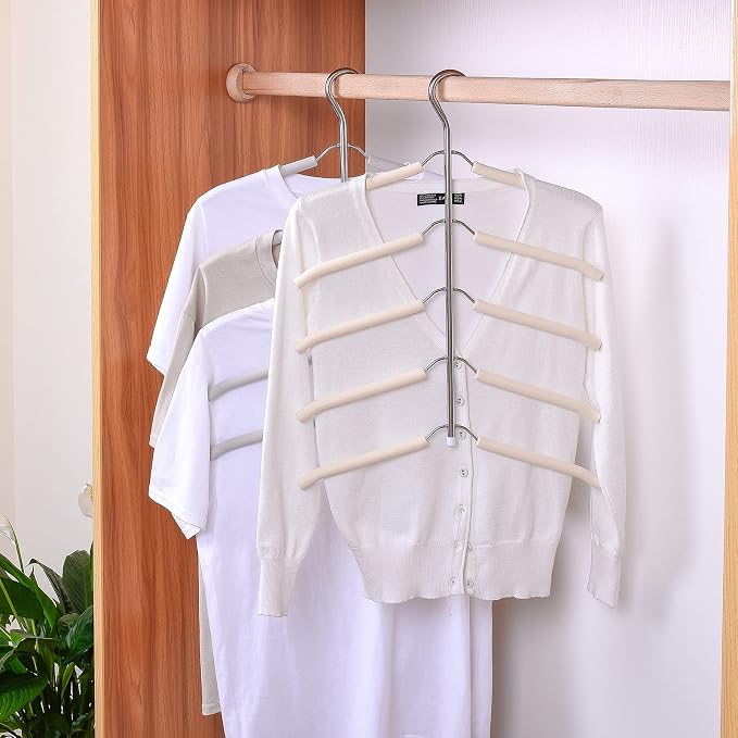3 Pack 5 in 1 Space Saving Clothes Hangers Chrome and Foam Blouse Tree Hangers - Image 2
