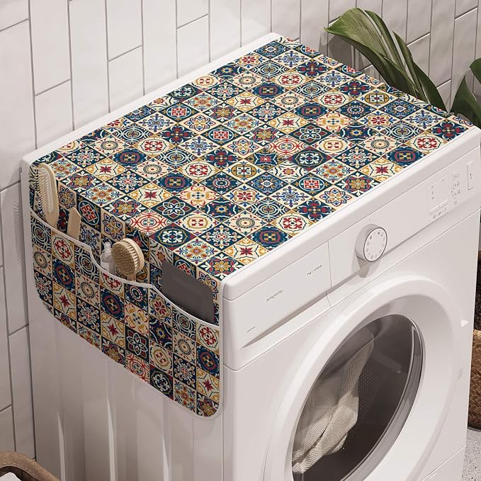 Ambesonne Moroccan Washing Machine Organizer, Portuguese Azulejo Checkered by Ambesonne