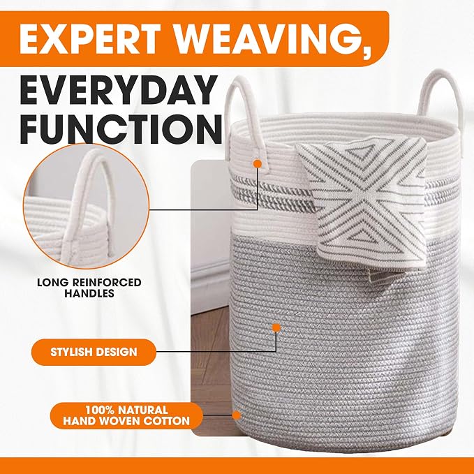 Cheer Collection Laundry Hamper, Large Woven Rope, Clothes Hamper - Image 6
