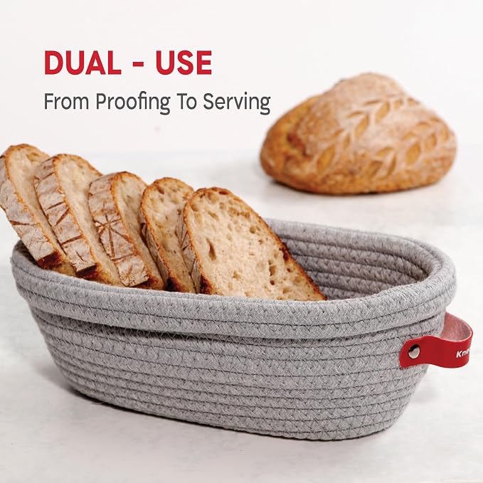 KneadAce Cotton Rope Banneton Bread Proofing Basket Set, 2 x Oval Bread Basket - Image 8