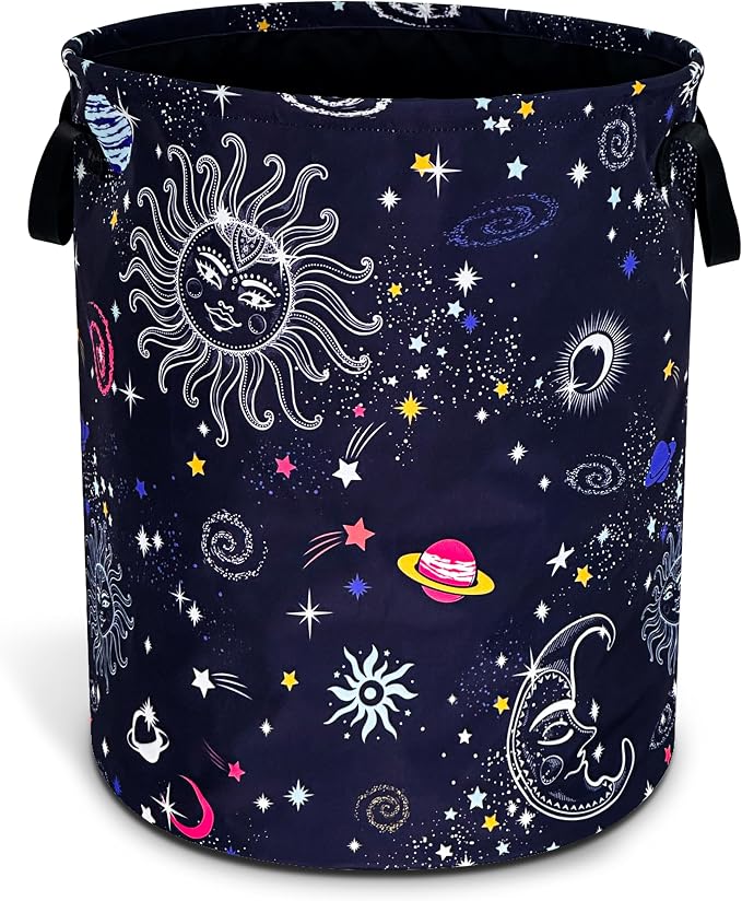 Sun Moon Galaxy Laundry Basket Funny Cosmic Foldable Waterproof Oxford Cloth by NUTAINLA