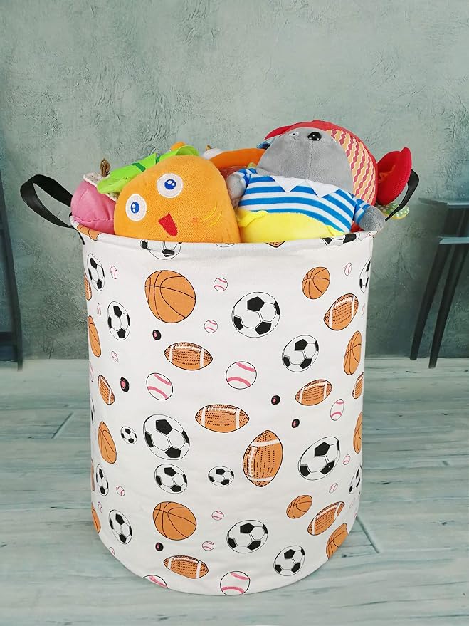 KUNRO Round Basketball Football Laundry Gift Basket Storage Hamper, Clothes - Image 5