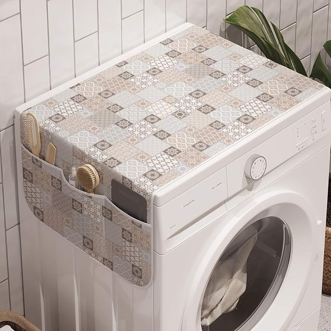 Ambesonne Asian Washing Machine Organizer, Oriental Checkered Pattern Grid by Ambesonne