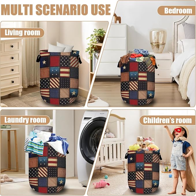 USA Flag Laundry Basket, Foldable Waterproof Laundry Hamper Tote Bag Dirty - Image 7