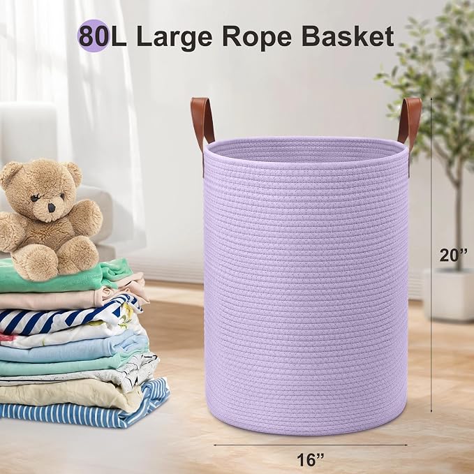 80L Large Rope Basket, Woven Rope Storage - Image 2