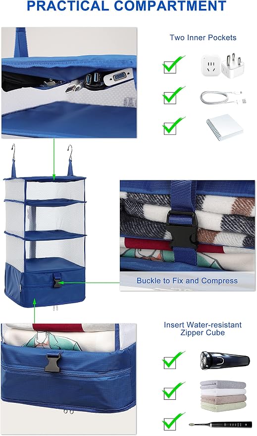 ELEZAY Hanging Packing Cubes Portable Travel Closet Collapsible Compression - Image 4