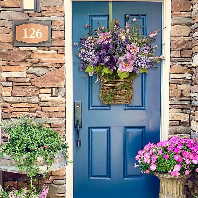 Cream Hydrangea Door Hanger Basket Wreath, Farmhouse Wreath - Image 3