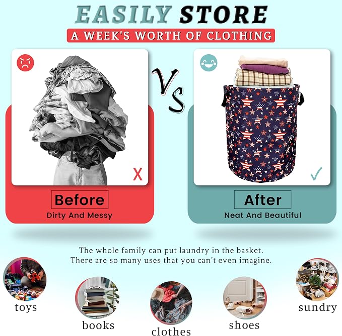 American Flag Laundry Basket Foldable - Image 3
