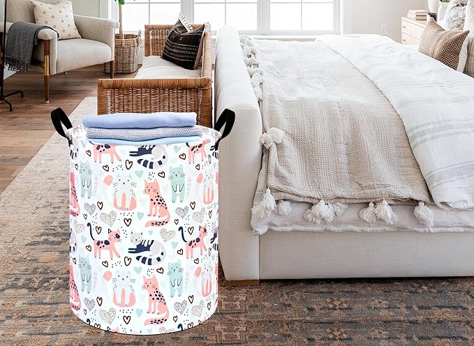 KUNRO Round Cat Laundry Gift Basket Storage Hamper, Clothes Storage Organizer - Image 5
