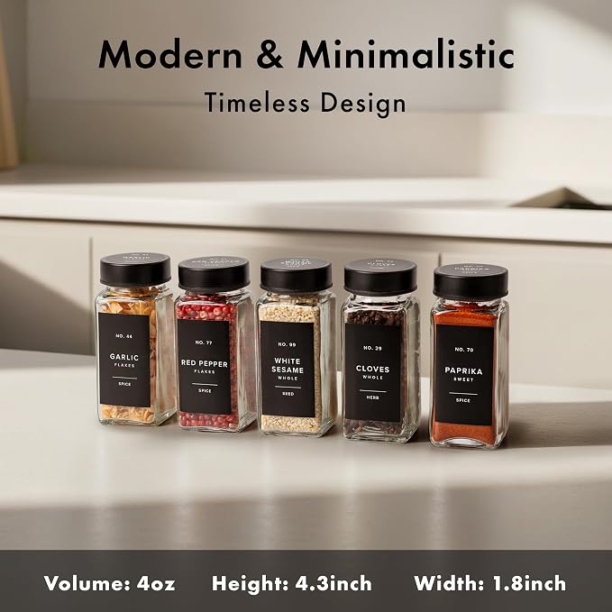 Glass Spice Jars with Label and Black Lids Spice Containers with 240 Labels - Image 2