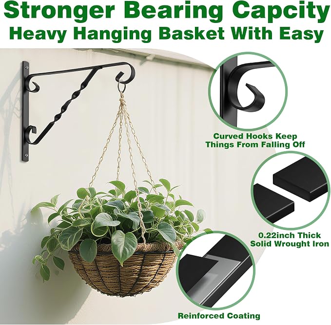 AMAGABELI GARDEN & HOME 4 Pack Hanging Plant Brackets Outdoor 14 inch Metal - Image 5