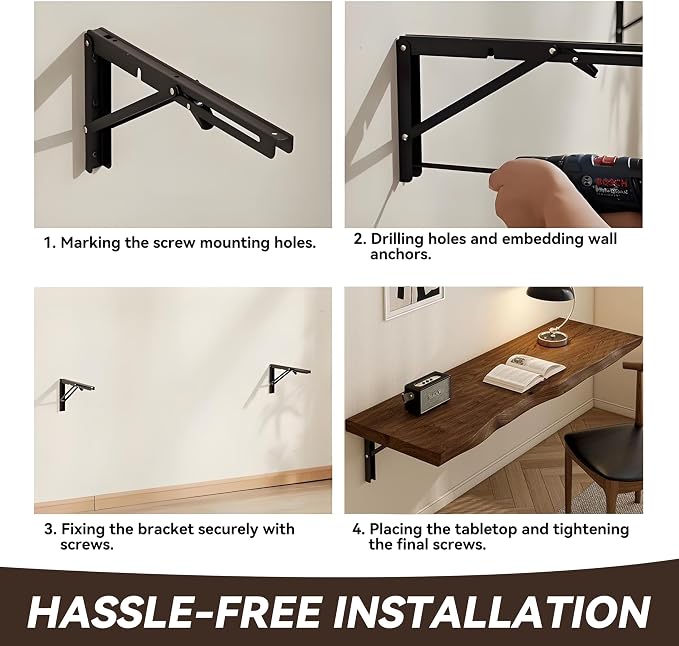 Multifunctional Solid Wood Folding Floating Wall Desk, Wall Mounted Folding Bar - Image 7