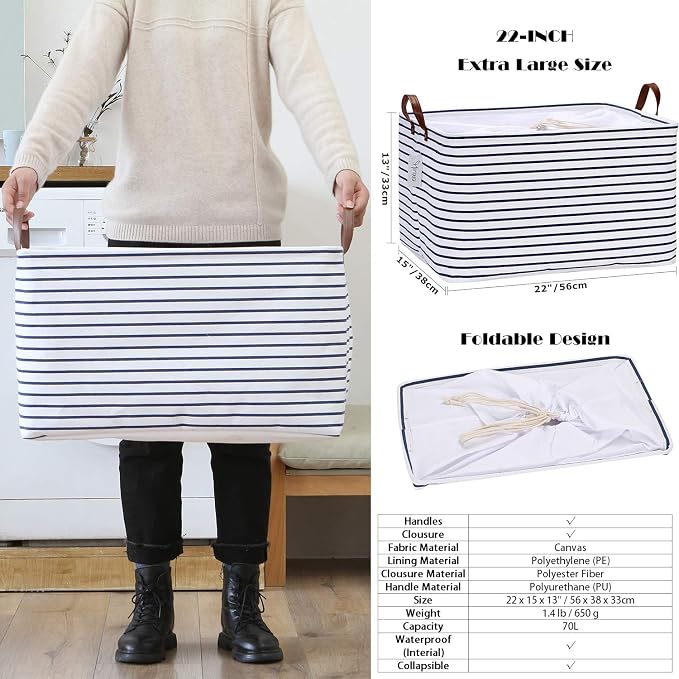 Hinwo 2-Pack Extra Large Canvas Fabric Storage Baskets - Image 5