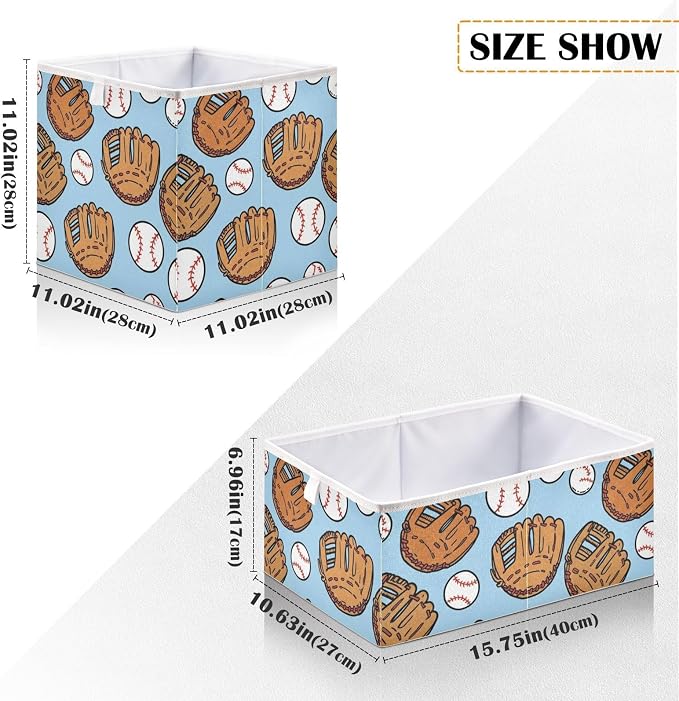 DOMIKING Baseball Glove Blue Pattern Storage Baskets - Image 3