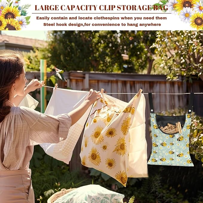 Bee Daisy Clothes Pin Hanging Bag Portable Clothespin Storage Bag - Image 5